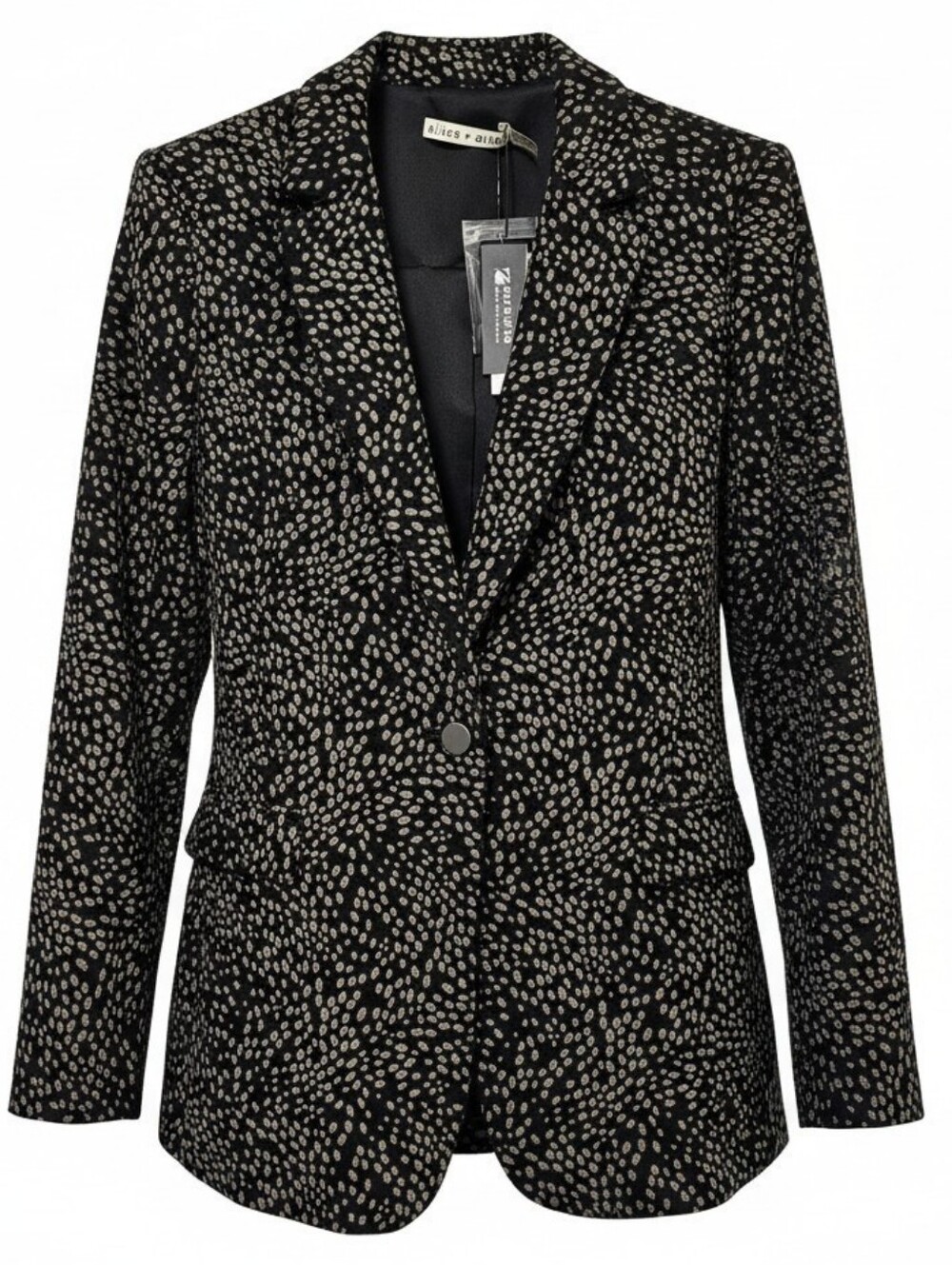 Alice + Olivia Blazer Black Textured Jacquard Gold Metallic Dot New Size 10